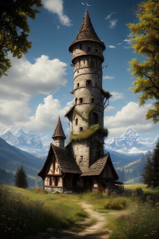 realistic analog photo, award winning photo, 
fantfa, background, mountain, trees, foreground, field, house, farm, farmland, witow, a wizard tower, blue sky
high-quality, crisp, sharp, professional-grade, high-resolution, fine detail, accurate colors, low noise, fast shutter speed, wide dynamic range, precise focus, RAW, highres, 8k, uhd, High Dynamic Range, tonemapping, crisp details,