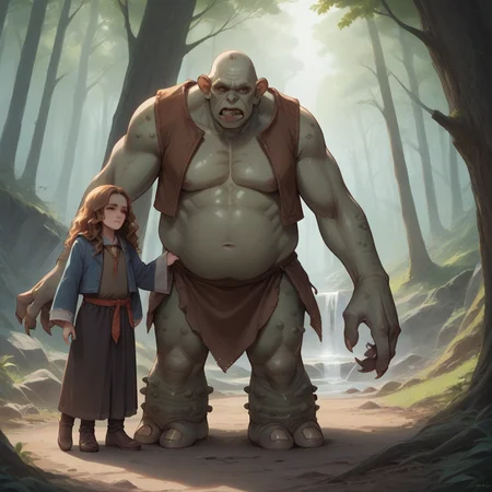 score_9, score_8_up, score_7_up, best quality, masterpiece, source_anime, zPDXL, zPDXL_xxx, BREAK
in forest, standing, 1girl ,brown hair, long hair, wavy hair,
, <lora:add-detail-xl:1> <lora:detail_eyes:0.5>, <lora:troll_harrypotter:1>troll, monster, size difference