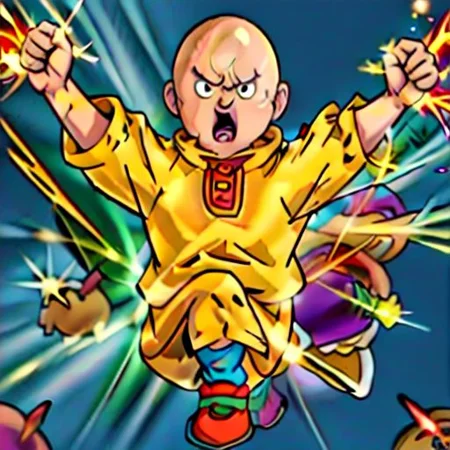 stretch, Sharp image, 4k, 8k, Detailed and Intricate, Cinematic, Dynamic Lighting,
OverallDetail, Caillou with red glowing eyes, angry expression, male, aura of light around, caillou punching goku