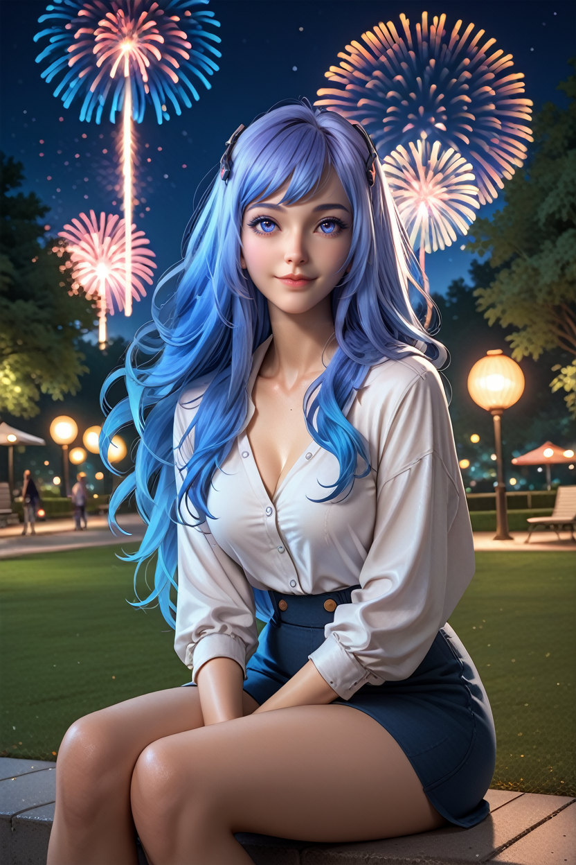 score_9, score_8_up, score_7_up,
<lora:FGBH:0.8>
FGBH, 1girl, blue hair, long hair, gradient hair, looking at viewer, sitting, at night, fireworks, park, looking up, smile