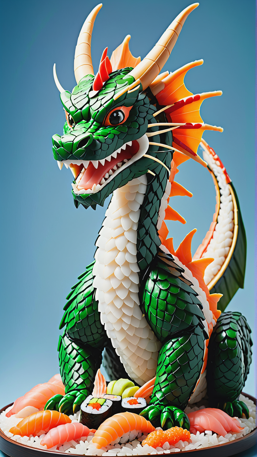 <lora:SushiStyleXL:1>SushiStyle dragon, made out of sushi, sashimi, rice, (japanese:0.5), crafted with sushi, (Masterpiece:1.3) (best quality:1.2) (high quality:1.1)
