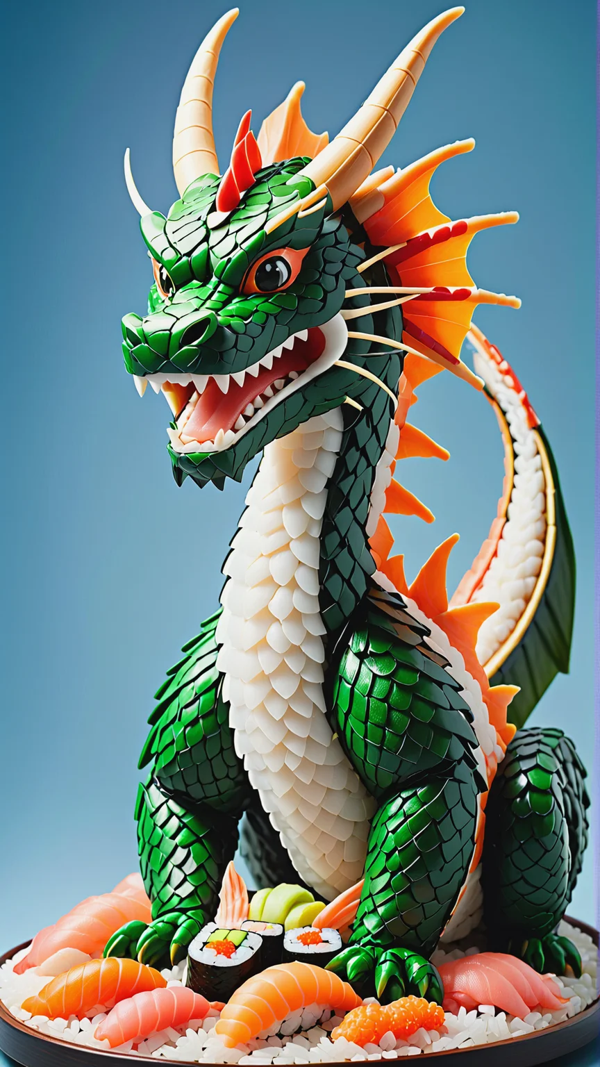 <lora:SushiStyleXL:1>SushiStyle dragon, made out of sushi, sashimi, rice, (japanese:0.5), crafted with sushi, (Masterpiece:1.3) (best quality:1.2) (high quality:1.1)
