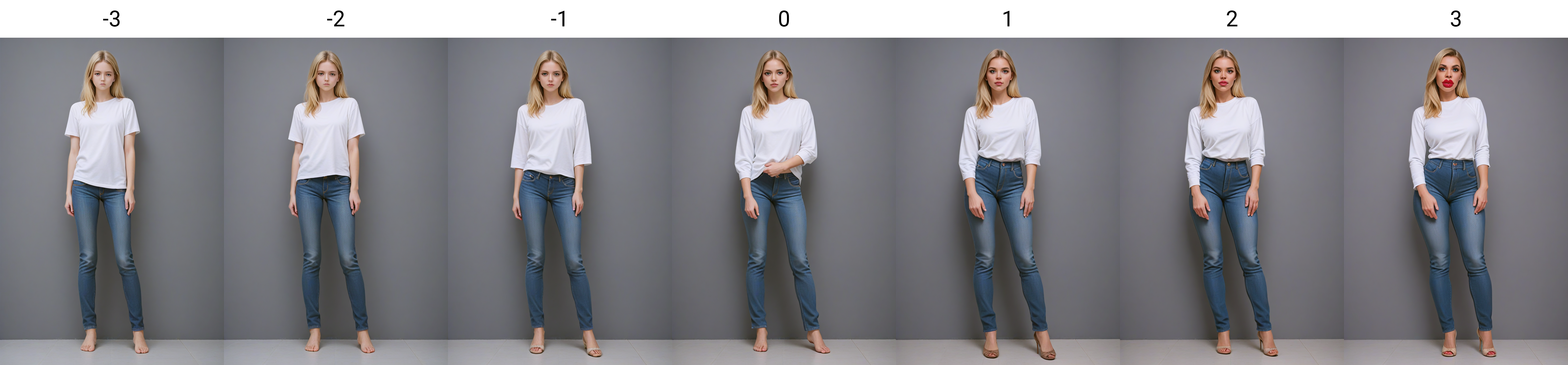 facing viewer, <lora:Lip size Slider V2_alpha1.0_rank4_noxattn_last:-3>, blonde hair, full body shot, jeans, white tshirt,