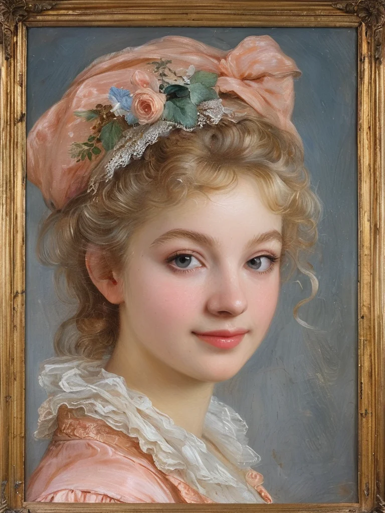masterpiece,best quality,<lora:tbh124-sdxl:0.7>,idolmaster cinderella girls,portrait of young woman,rococo,oil painting,style of Jean-Antoine Watteau,