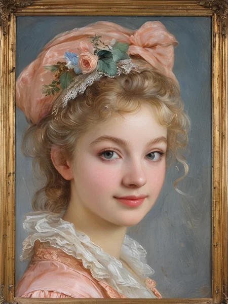masterpiece,best quality,<lora:tbh124-sdxl:0.7>,idolmaster cinderella girls,portrait of young woman,rococo,oil painting,style of Jean-Antoine Watteau,