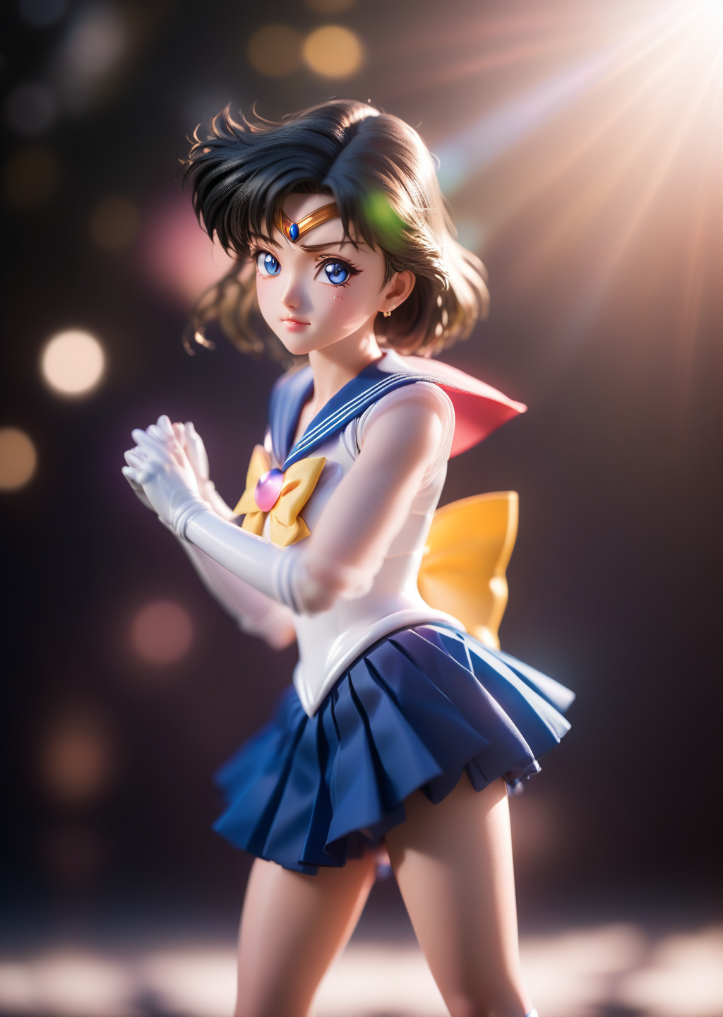 sailor scouts,battle scene,sailor senshi uniform,magical girl,anime figurine,photography, shooting 70mm, depth of field, f 8, soft shadows, 8k, Rembrandt Lighting, volume lighting, slight lens flare very detailed, lots of light and shadows, dynamic pose, sharp focus, intricate details, film, backlight, depth of field, F148, high contrast, 8k, film lighting, ethereal light, intricate details, film grains, Kodak 400, F1.8, Bokeh Blur, ISO 1900,3D, 8K, high contrast, surrealism, 8k, colorful, winning photos <lora:xl_sailor_senshi_uniform-1.0:1> sailor senshi uniform