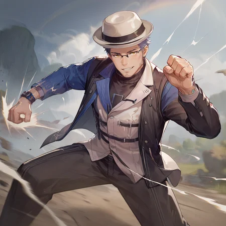 score_9, score_8_up, score_7_up, rating_safe, BREAK, yuanwu solo, glasses, hat, male, punching, action, punch,