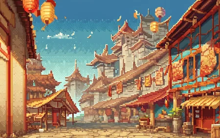 score_9, score_8_up, score_7_up, chinese town, buildings, architecture, temple, detailed background,
<lora:Csp2PixelArtPony_Style:0.8> Csp2Pixel,