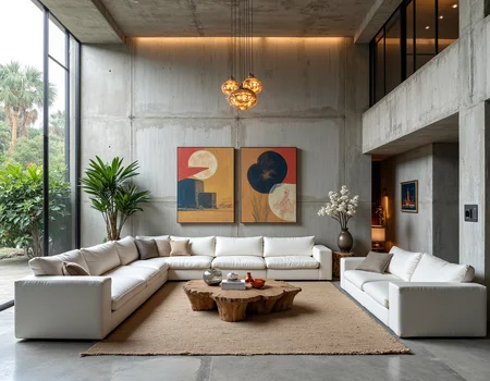 A striking eco-brutalist living room with a tall ceiling, defined by its clean lines, raw textures, and a harmonious connection to nature. A floor-to-ceiling window offers an expansive view of a lush garden filled with swaying palm trees, allowing natural light to flood the space and create a serene, open atmosphere.
The centerpiece of the room is a pair of sleek, white, modular sofas arranged to foster conversation. Their minimalist design contrasts beautifully with the raw concrete walls and polished concrete floor, which are signature elements of brutalist architecture. A soft, woven area rug in neutral tones grounds the seating area, adding warmth and texture.
Above the sofas, contemporary art pieces in bold, abstract shapes and earthy hues are mounted on the wall, providing a dynamic focal point. The artwork juxtaposes the rugged materials of the room with creative, modern energy.
A low, natural wood coffee table with an organic, irregular shape sits in the center, its surface adorned with a few carefully placed itemsâceramic vases, books, and a touch of greenery in a glass terrarium. Nearby, a statement plant, such as a tall monstera or bird-of-paradise, adds to the room's eco-friendly vibe.
The lighting includes a sculptural pendant light hanging from the tall ceiling, its design inspired by nature with a modern twist. Subtle recessed lighting emphasizes the raw textures of the walls without overpowering the natural light streaming through the window.
The lush garden outside, with its vibrant greenery and tall palm trees, feels like an extension of the room itself, framed perfectly by the expansive window. The interplay of natural elements, rugged architecture, and minimalist design creates a tranquil yet visually compelling space.
 <lora:iphone-dev-6:1> iphone photo