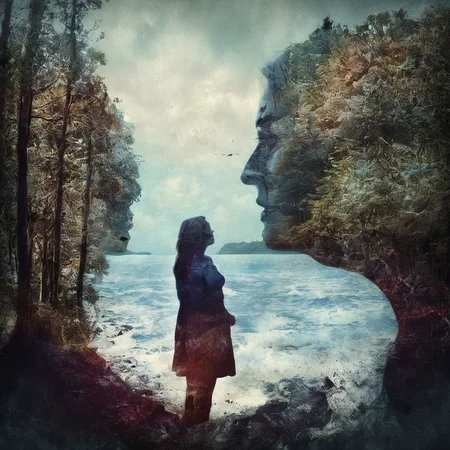 <lora:SDXL_double_exposure_Sa_May_V8:1> double exposure, a woman near the sea, forest, color