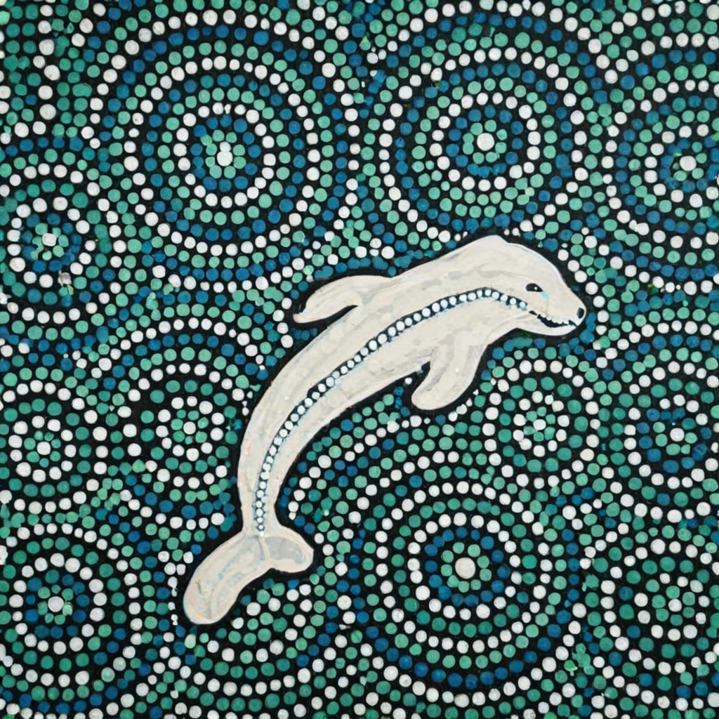 dewgong, first nations, dots <lora:First_Nations_art_style_XL_kk:1>, blue green, white