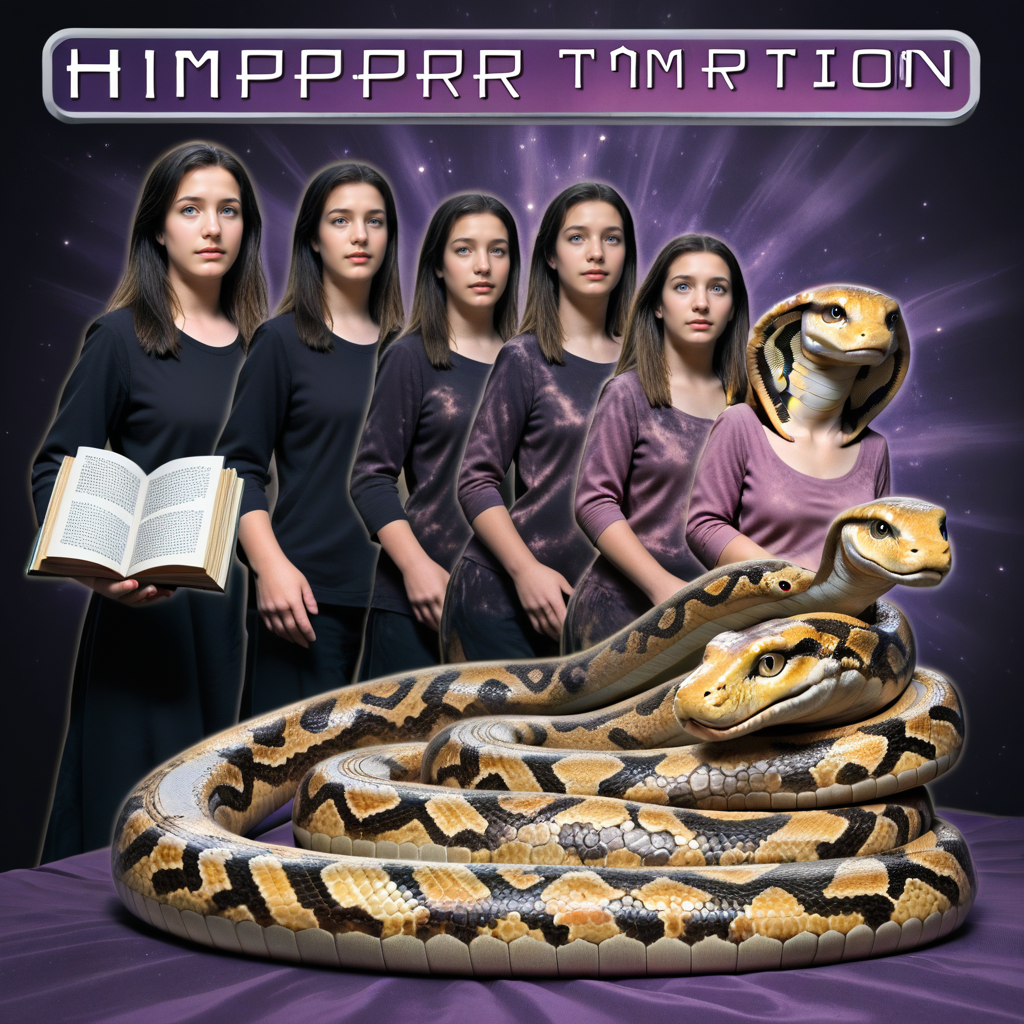 <lora:Animorph_-_pony:1> animorph, girl, (morph:1.2), snake, left to right transformation, multiple people, 5 stage transformation, gradual transformation,  book cover