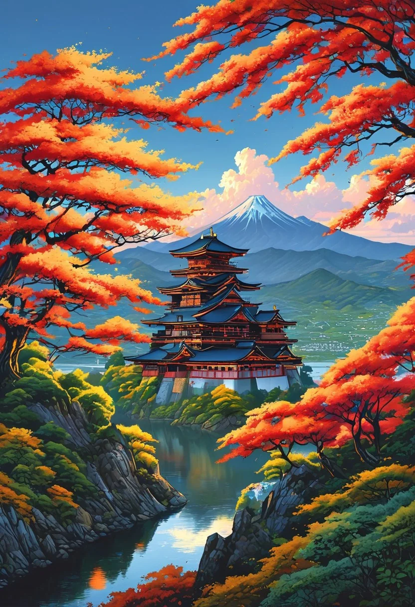 A captivating night scene illustration featuringa Japanese castle on a mountain overlooking a lake in Japan.  The castle is grand and well maintained and updated and comfortable to live in but also imposing with a great keep and walls in the Japanese style.  This enchanting artwork captures a serene and peaceful early morning, where the sun is just starting to rise over the beautiful hills and Japanese castle which  stands resolute amidst the land of Japan, creating a cinematic experience back to the times of brave Samurai warriors.
 illustration, cinematic
<lora:DonM3t3rn1tyXL-v1.1:0.7>, DonM3t3rn1tyXL,
OverallDetailXL  <lora:MJ52:0.3>  <lora:SDXLFaeTastic2400:0.4>  <lora:EpicF4nta5yXL:0.7>