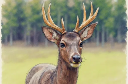 Sharp image of a rough sketch, rendered in vibrant multi colour ballpoint pen, capturing the adorable features of a close-up portrait of a deer with large antlers. The deer is standing in a grassy field with trees in the background. Its head is turned slightly to the side and its eyes are looking directly at the camera. Its fur is a dark brown color and its antlers are a lighter shade of brown. The background is blurred, but it appears to be a natural setting with trees and greenery. The overall mood of the image is peaceful and serene. p3nsk, <lora:p3nsk:1>