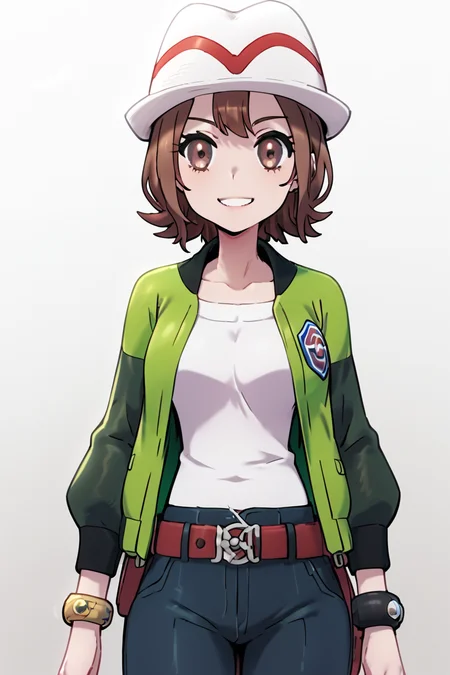 score_9, score_8_up, score_8, medium breasts, (curvy), cute, eyelashes, ,,, zzMC, brown eyes, brown hair, short hair, medium hair, white headwear, green jacket, long sleeves, open jacket, white shirt, collarbone, pants, bracelet, belt buckle, ,<lora:ProtagonistFPokemonZA_PDXL_v3:1.0>, ,,, BREAK, (warm colors), smile, looking at viewer, cowboy shot, ,,, embedding:zPDXL, Expressiveh, ,,, <lora:PrismaIllya_PDXL_v3:1.0>, <lora:SDXLFaeTastic2400:0.5>, <lora:Expressive_H-000001:0.4>,