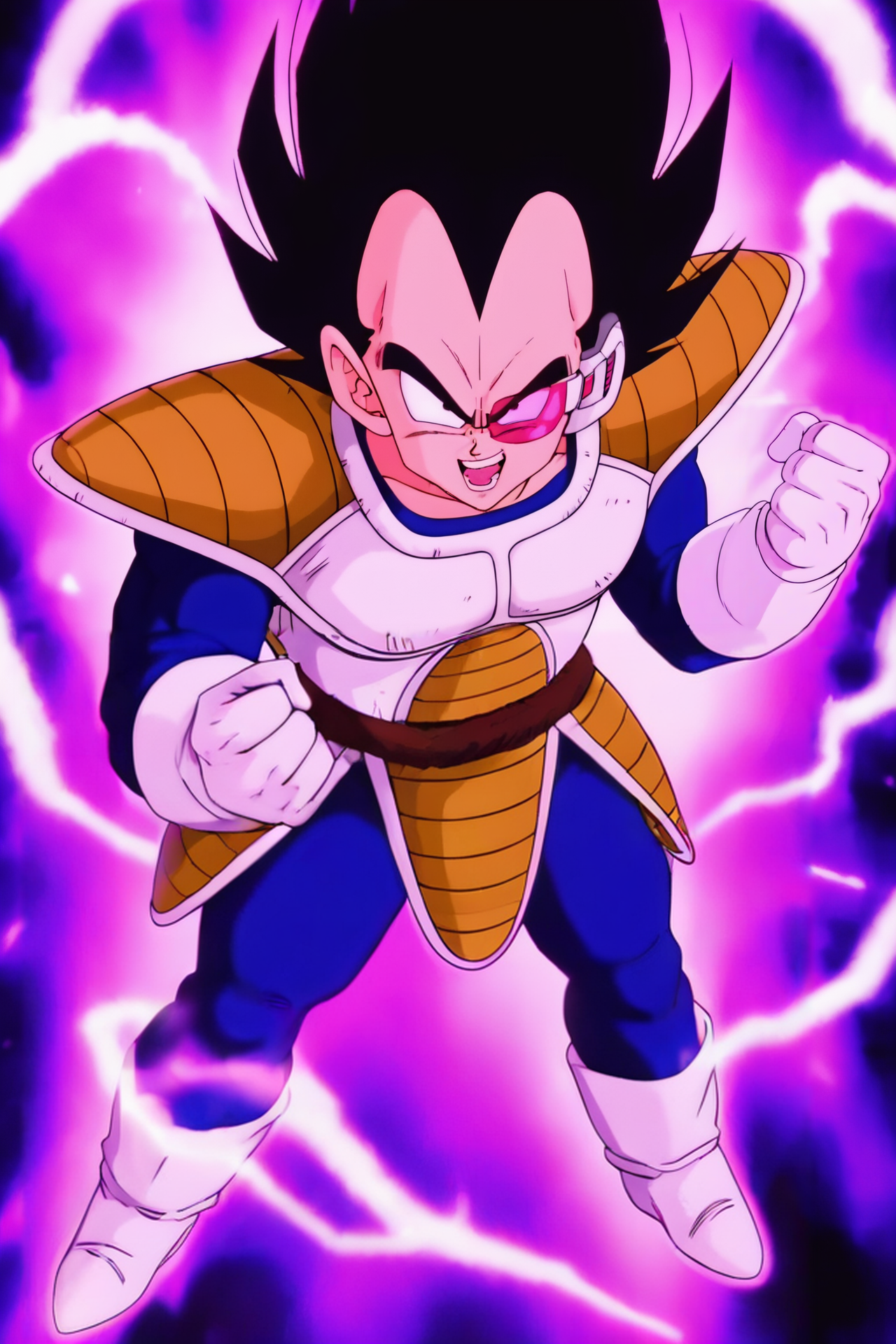 source_anime, score_9, score_8_up, score_7_up, anime screencap,8k, absurd res,
vegeta, solo, looking at viewer, smile, open mouth, black hair, gloves, 1boy, white background, tail, full body, male focus, boots, teeth, white gloves, armor, white footwear, spiked hair, evil smile, aura, saiyan armor, powering up, blue bodysuit, monkey tail, outstretched hand, red eyewear, plate shielding, scouter, tail belt, squating, v-shaped eyebrows
 <lora:vegeta_pony_v1:0.8>