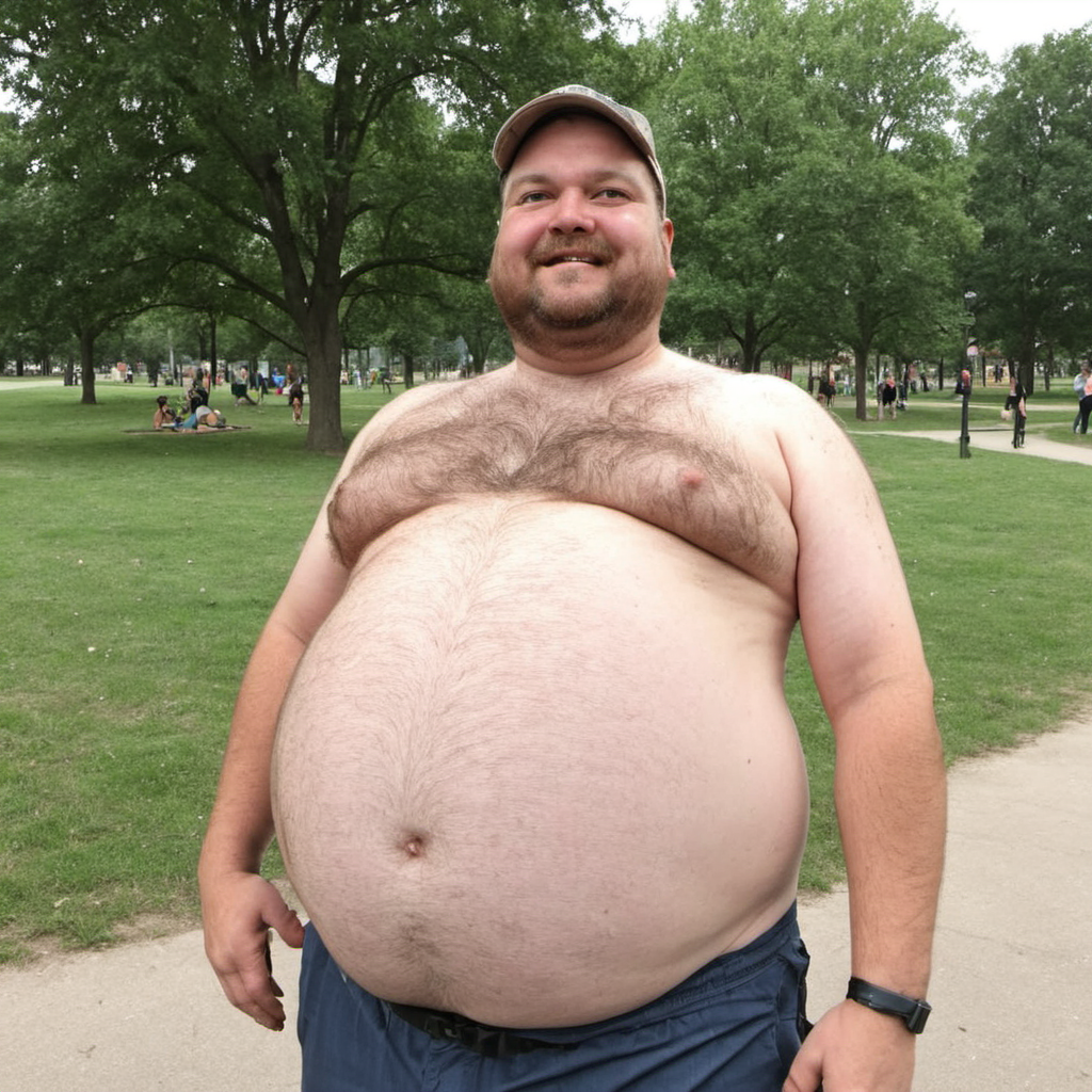 Instagram photo of a man with beer belly at the park <lora:Beer_Belly:1>