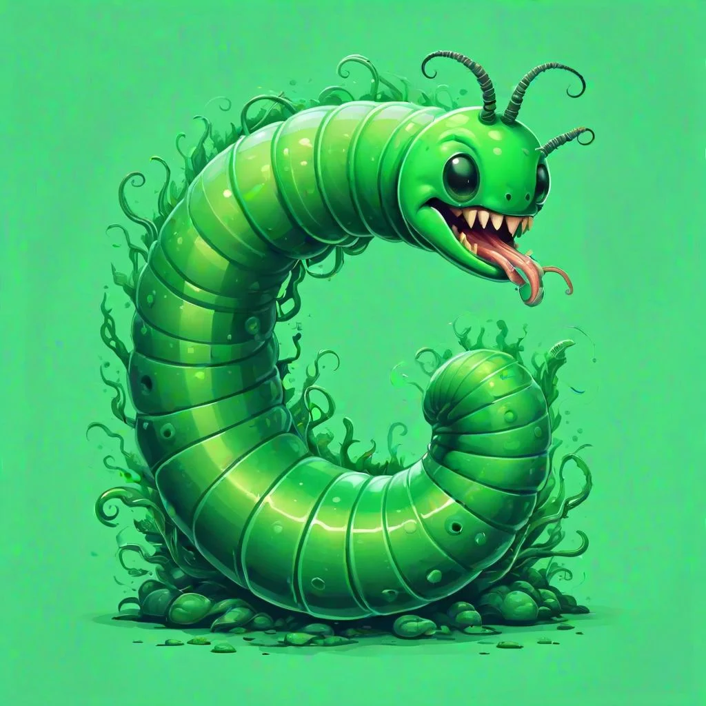 Worm with translucent-green vivid-green palette , t-shirt design