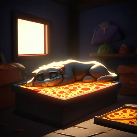 score_9, score_8_up, score_8, top down full body view, ((cute adorable and fluffy cat sleeping ontop of a pizza what rests ontop of a pizza box)), fluffy wild kitty cat, NightScapes, pizza, neko, cat, feline, cheese strings, juicy, perfectly baked pizza, juicy pepperony pizza, cozy atmosphere, creative light overlay, 4k, masterpiece, (masterpiece), best quality, (4K), (cinematic lighting), highly detailed, 8K, UHD, ultra detailed, immersive picture, vivid colors, volumetric light, cinematic light, extremely detailed CG, clutter, thrash, cluttered shed, boxes labeled 'stuff', tangled cables, tools, batteries, charger, 18650 randomness, various objects, wall painting, low key, spot lighting, BREAK glass jars, green liquid, green glass, glass bottle, red liquid, backlit, sleeping neko cat,