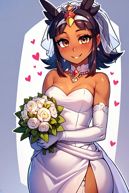 score_9, score_8_up, score_8, medium breasts, (curvy), cute, eyelashes, BREAK, , zzToto, dark skin, 1girl, blush, black hair, jewelry, <lora:Toto_Takatsu_PDXL_v2:0.8>, , BREAK, smile, looking at viewer, bride, wedding dress, bridal veil, strapless dress, elbow gloves, holding bouquet, hearts, white outline, cowboy shot, embedding:zPDXL, Expressiveh, <lora:CatalystStylePDXL:0.6>, <lora:SDXLFaeTastic2400:0.5>, <lora:Expressive_H-000001:0.4>,