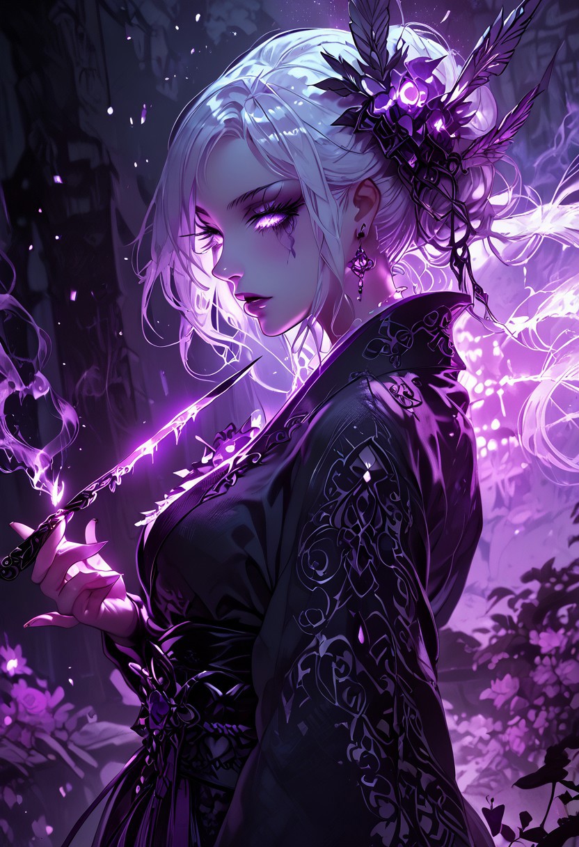 (score_9, score_8_up, score_7_up), (Masterpiece), (expressive eyes), 1girl, 
Nurarihyon, smoking pipe, purple smoke, long white hair, kimono,
slightly muscular,
<lora:MGE_V5.0:1.2> 
BREAK
((sexy dynamic pose:1.3)),18 years old, perfect quality, high quality, dynamic angle, dynamic pose, random emotion,
perfect body, epic, soft skin, soft skin, shining glossy skin, soft abs, slim waist, side view,
BREAK
Expressiveh, cinematic, cinematic lighting, reflections, ultra hd, visual effects, graphic effects, 
ambient occlusion, raytracing, soft lighting, blum effect, masterpiece, particles, glow, shining, intricate cinematic background,
BREAK
hkhorror,mythp0rt,MythAn1m3,