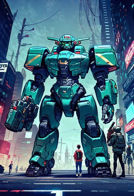 score_9,score_8_up,score_7_up,
mecha, science fiction, guarding, foggy city street, mecha, robot, legs, (giant battle canon), heavy armor, NOT SLEEK, NO WINGS, 1hand IS A BIG GUN, HEAD WITH EYES ONLY,