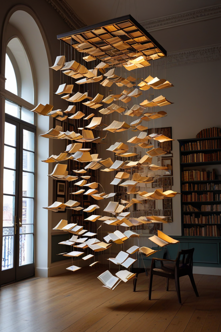 Imagine a captivating collection of literature suspended in mid-air, defying gravity. The books, bound in various colors and sizes, gently sway with the currents of an invisible force. Their pages rustle softly as if whispering stories untold. This enchanting display invites you to explore the magical world of floating books.