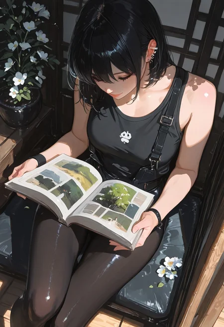 masterpiece, best quality, absurdres, highres, (()), cinematic composition, ultra-detailed, high-quality,
blushing, asian girl, small head, pretty girl, korean girl,
((slim body)),), Dynamic angle, Dynamic pose, 
ear piercings, Nswf, , ,  sexy pose, ,,, ,,,,,, 
,,High Saturation, , no lineart,no outline, ,, retro film,,, ,,, ) , ,,,,masterwork, masterpiece, best quality, dynamic lighting , dynamic pose,,  dynamic angle, , ,  (lineless:1.2), detailed, depth of field, dynamic lighting, blurry, (cheekbones:0.85), (realistic:1.2)
adult, aged up,, ultra-HD, cinematic lighting, photorealistic, (impressionism:1.5), high detail  ,masterpiece, best quality, very aesthetic, 8k,
,,,,,,
, 
masterpiece, best quality, (anime coloring:1.2), dynamic lighting, volumetric lighting, ambient light, soft light, 
solo, 1girl, japanese, tank_top, (white yuuji_overall:1.15), sitting_in_tree, dappled_sunlight, reading, (light_smile:0.85), , wristband, , , black_pantyhose, legs_folded, complementary_colors, scenery, sidelighting, black_hair, dogwood_\(flower\), strap_on, masterpiece, best quality, good quality,
high detail, sharp shading, centered composition, soft shadows
