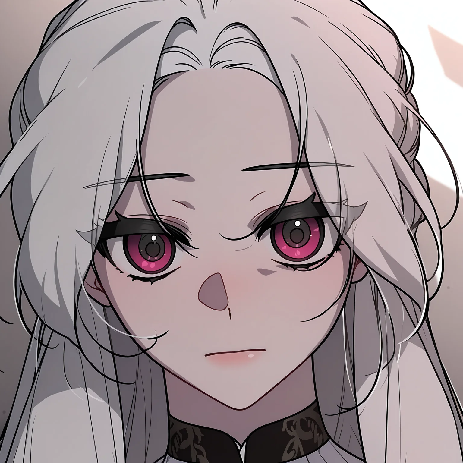 masterpiece,best quality,newest,absurdres,highres,<lora:noobai_ep11_stabilizer_v0.138_fp16:1>,<lora:Ilyana_Glayne:1>,ilyana_glayne,very long hair,petite,portrait,looking at viewer,detailed eyes,front view,close-up face,from above,