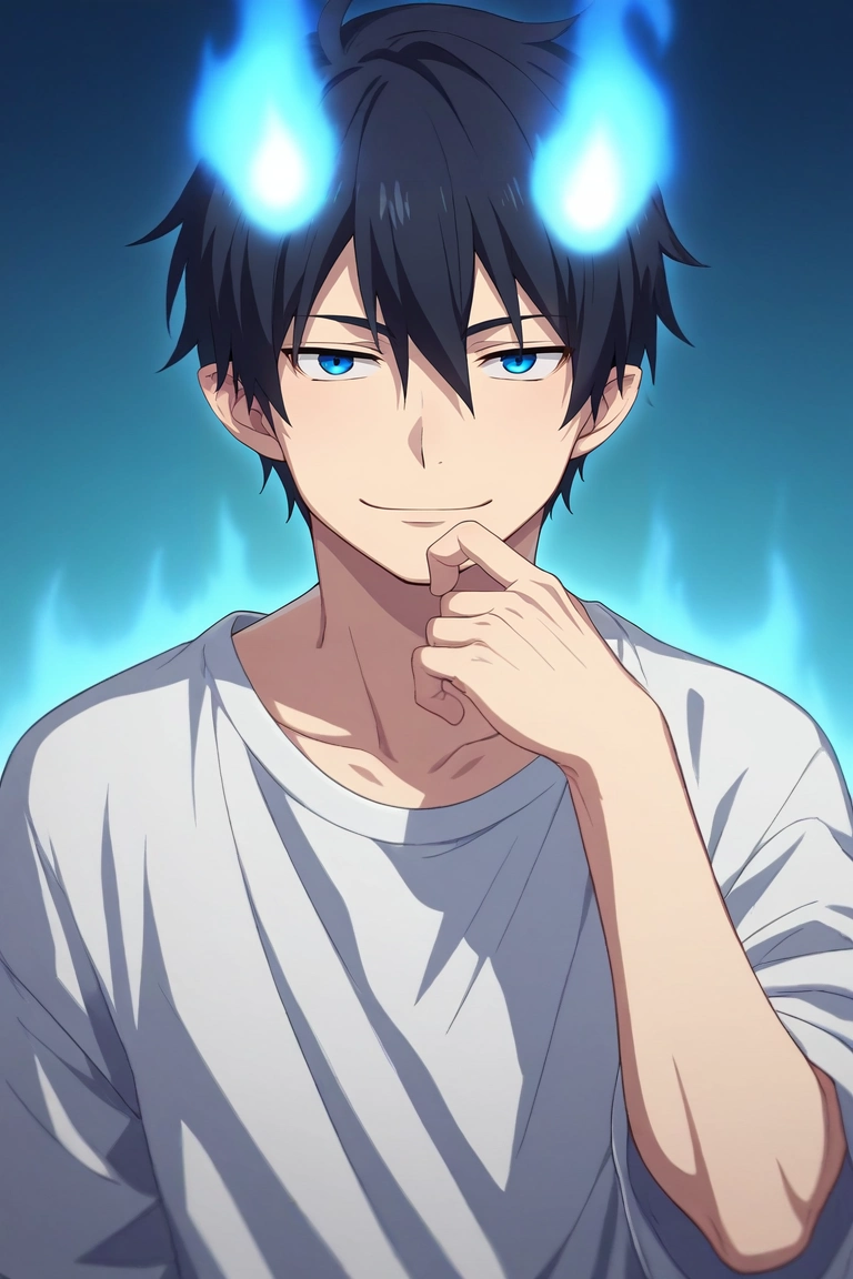 score_9, score_8_up, score_7_up, source_anime, rating_safe, intricate details, semi-realistic, looking at viewer, depth of field, 1boy, solo, male focus, <lora:rin_okumura_pony:0.76>, rin_okumura, black hair, blue eyes, short hair, hair between eyes, , , blue fire, focused, niagara falls, light, (dynamic pose), half-closed eyes, smile, , <lora:sdxl_lightning_8step_lora:1>