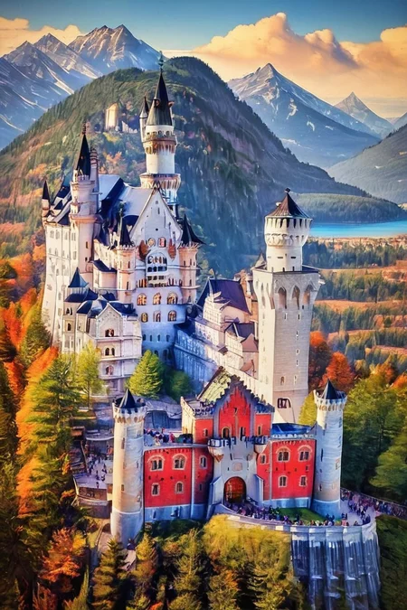 score_9, score_8_up, score_8, ,<lora:NeuschwansteinCastlePDXL:1.0>, no humans, zzNeuschwanstein, sky, day, cloud, water, tree, no humans, traditional media, nature, fantasy, waterfall, lake, ,embedding:zPDXL, <lora:SDXLFaeTastic2400:0.5>,