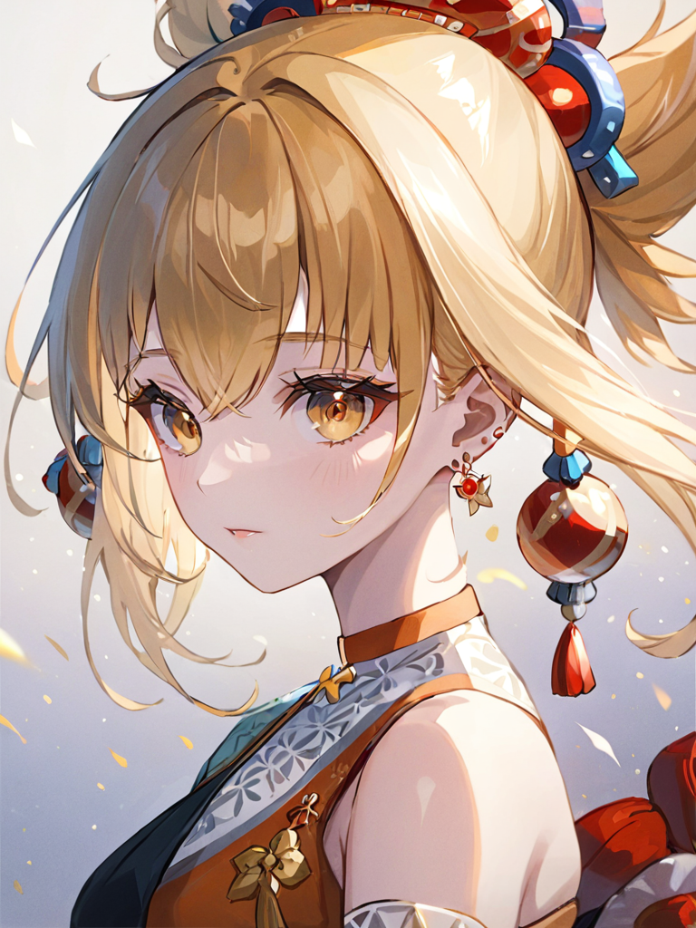 ultra-detailed,(best quality),((masterpiece)),(highres),original,extremely,<lora:xiaogongx_xl:1>,(\xiao gong\),ornament,blonde hairï¼bangs,earrings,