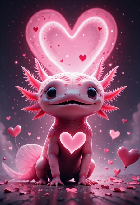 <lora:KFT_Romance_Style_Illustrious:1.2> kftlove, absurdres, highly-detailed, best quality, masterpiece, very aesthetic, axolotl, solo, cute, animal focus, heart