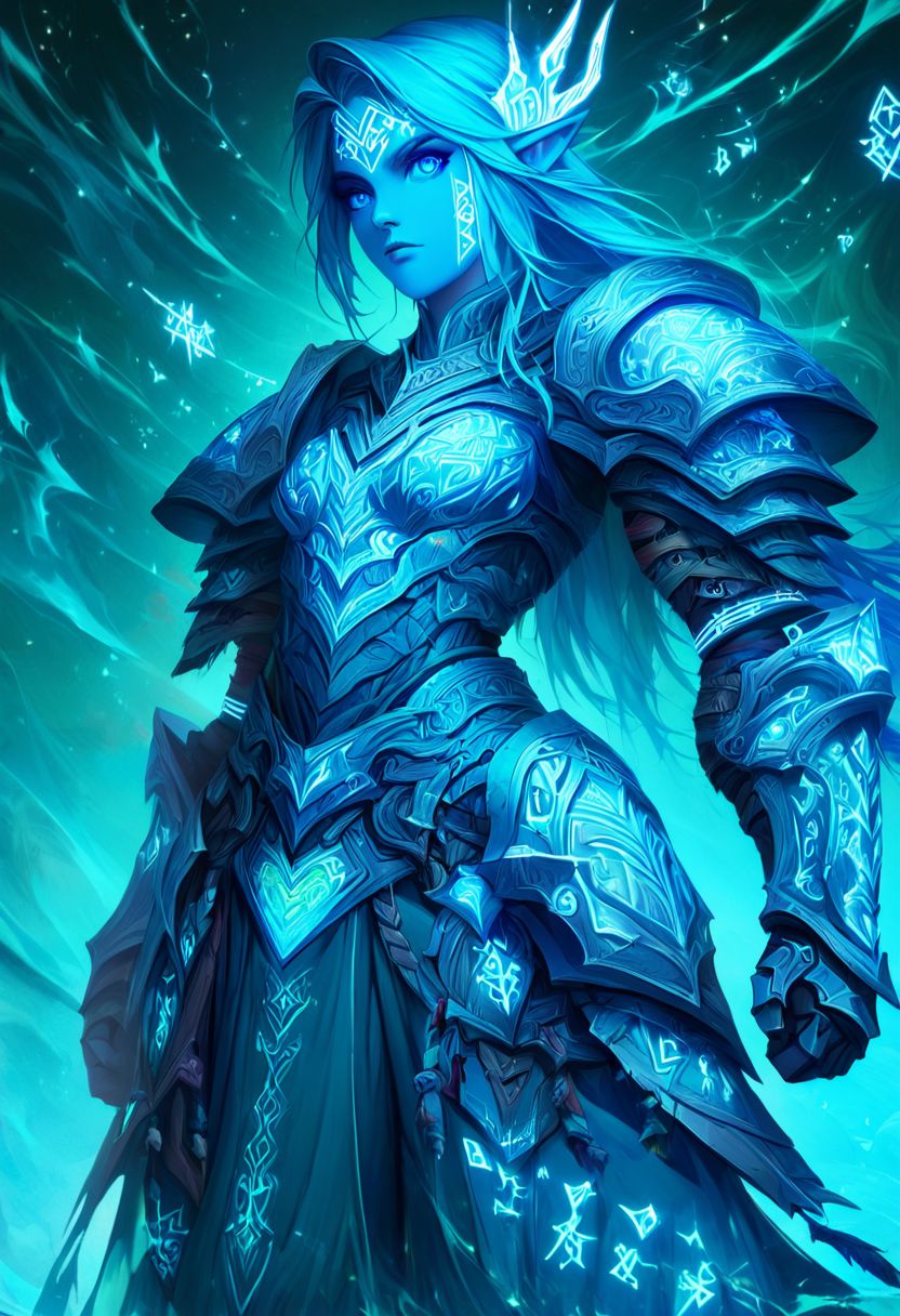 elf warrior, long pants, metal boots, flashfire glowing runes teal color, glowing runes, detailed face,  digital art, high quality, best, clear,
