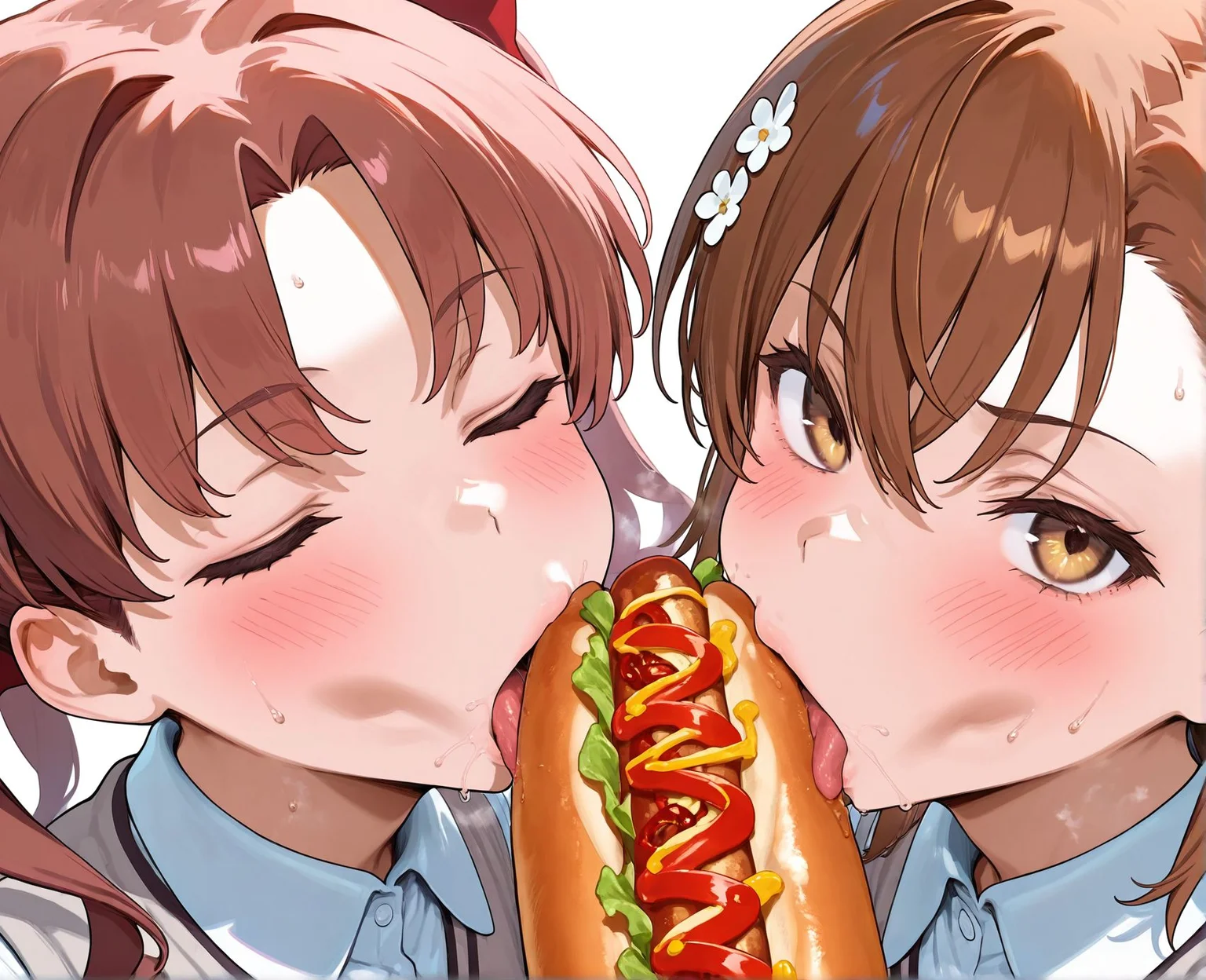 masterpiece,best quality,amazing quality,very aesthetic,absurdres,newest, huge filesize,
<lora:spo_sdxl_10ep_4k-data_lora_webui:0.5>,
<lora:add-detail-xl:1>
<lora:Eating_a_hotdog:0.7>
pov hotdog, huge hotdog,
Eating a hotdog,  cooperative fellatio Eating ,  licking hotdog, 
(3girls:1.4),food,
hot dog,blush,
sexually suggestive,
sweat,
seductive,
sexy,
food play,closed eyes, enjoy,white sauce,
shokuhou Misaki,
misaka Mikoto,
Shirai Kuroko,