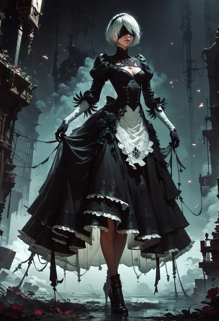 score_9, score_8_up, score_7_up,  YoRHa No. 2 Type B, 2B (Nier Automata), victorian style, 2B outfit, full body  <lora:pony/twilight_style:0.8> concept art, realistic, <lora:pony/expressiveh:0.8> expressiveh, <lora:pony/kenva:0.7> <lora:sdxl/sinfully_stylish_sdxl>