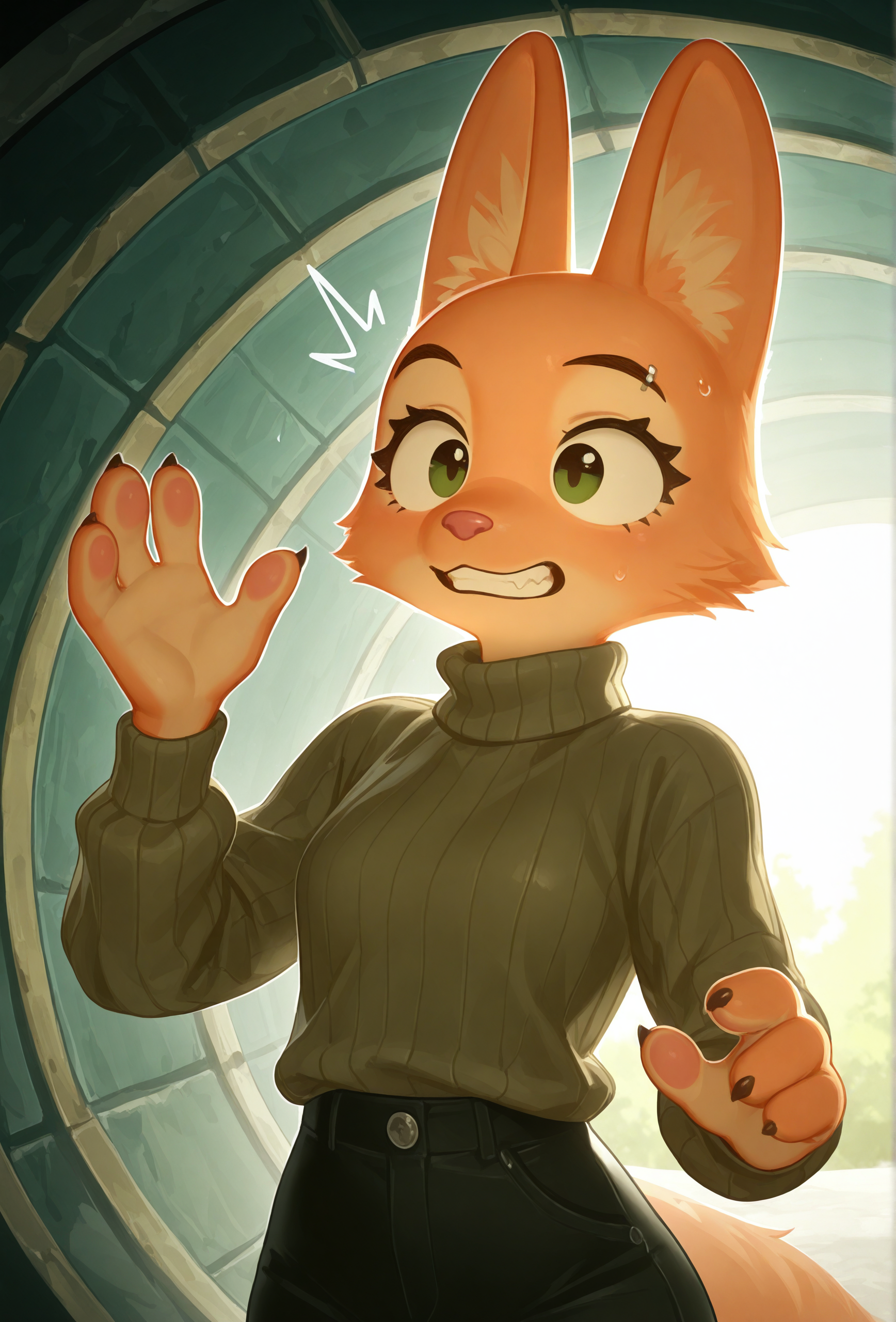 masterpiece,best quality,amazing quality, <lora:antifreez3_style_illustrious_v1f:1> afz3style, 1girl, furry, diane foxington BREAK
ribbed sweater, tunnel
