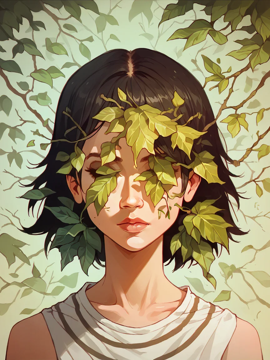 score_9, score_8_up, score_7_up, score_6_up, score_5_up, <lora:t3ngXLP:1> t3ng, 1girl, portrait, abstract, leaf, no face