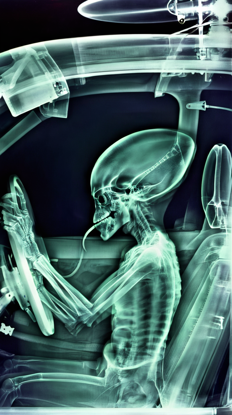 xraye1 alien in car <lora:xrayeffect:1>