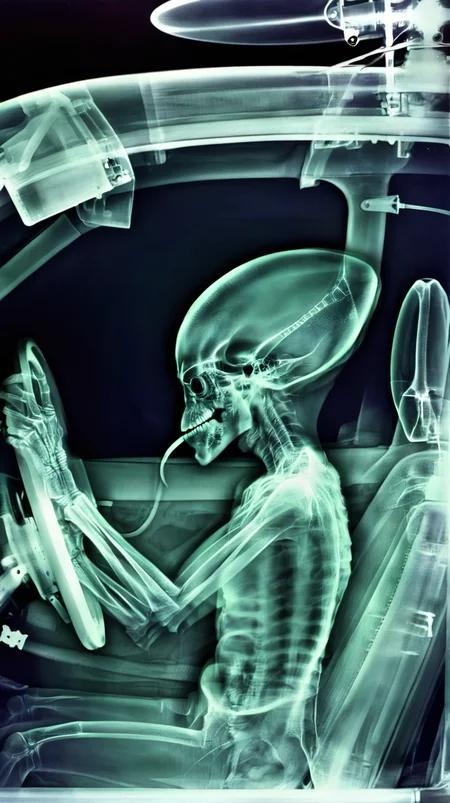xraye1 alien in car <lora:xrayeffect:1>