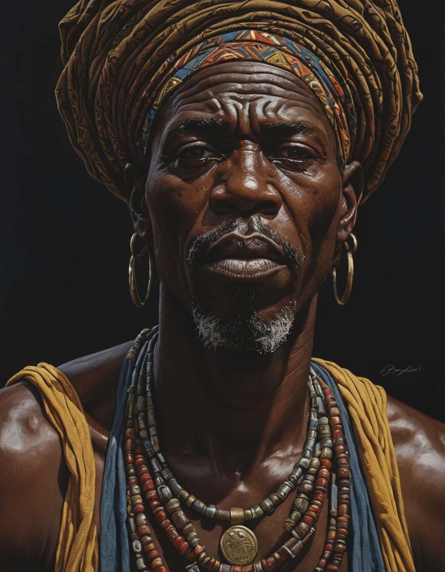 oil painting of african man,dark shot,dramatic,extremely detailed,intricate,by Greg Rutkowski