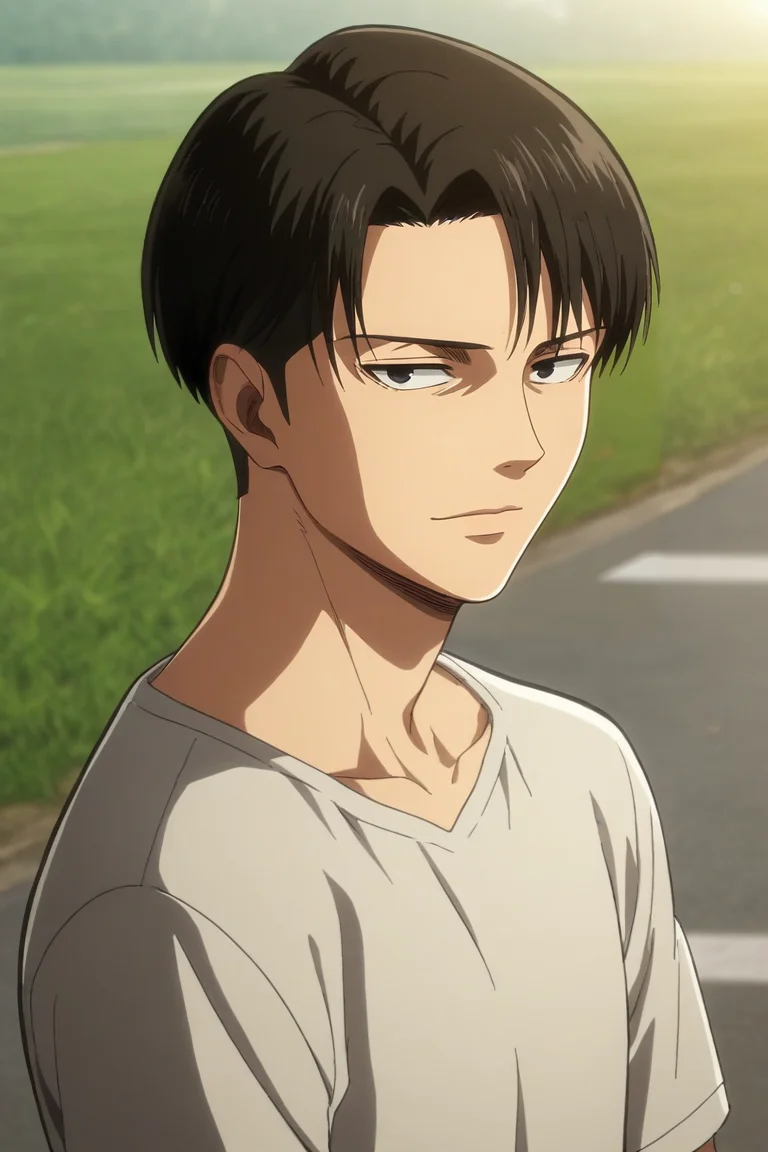 score_9, score_8_up, score_7_up, source_anime, rating_safe, , anime screencap, , official style, looking at viewer, , 1boy, solo, male focus, <lora:levi_ackerman_pony:0.94>, levi_ackerman, black hair, black eyes, short hair, curtained hair, final season, wide angle, wide shot, cowboy shot, highway, light, pose, seductive smile, , <lora:sdxl_lightning_8step_lora:1>