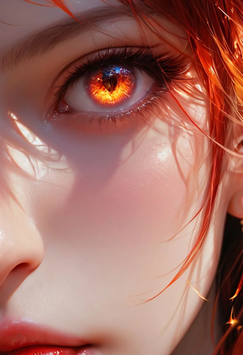 score_9, score_8_up, score_7_up, Girl's profile picture, fire hairs, fire around, fire eyes, red skin, realistic skin texture, detailed picture, close-up, HD32k