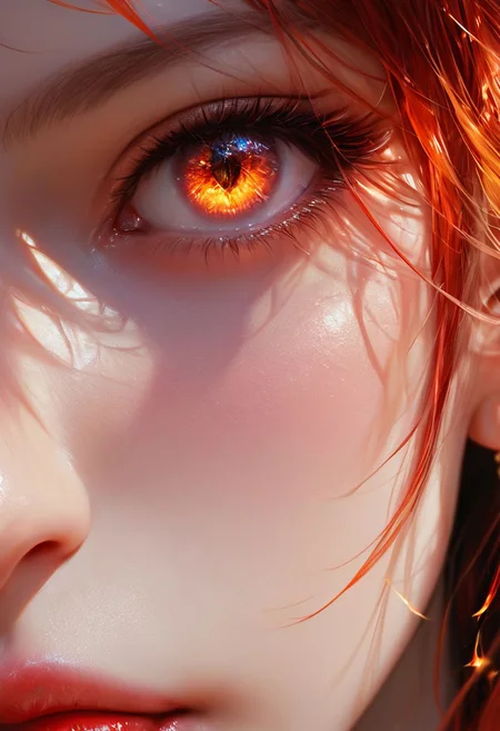 score_9, score_8_up, score_7_up, Girl's profile picture, fire hairs, fire around, fire eyes, red skin, realistic skin texture, detailed picture, close-up, HD32k
