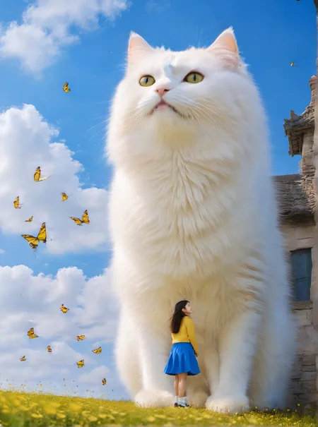 <lora:white cat è¿æV1.0-0008:1>,large white cat,a young girl,at the seaside,, (masterpiece, best quality, highres:1.2),