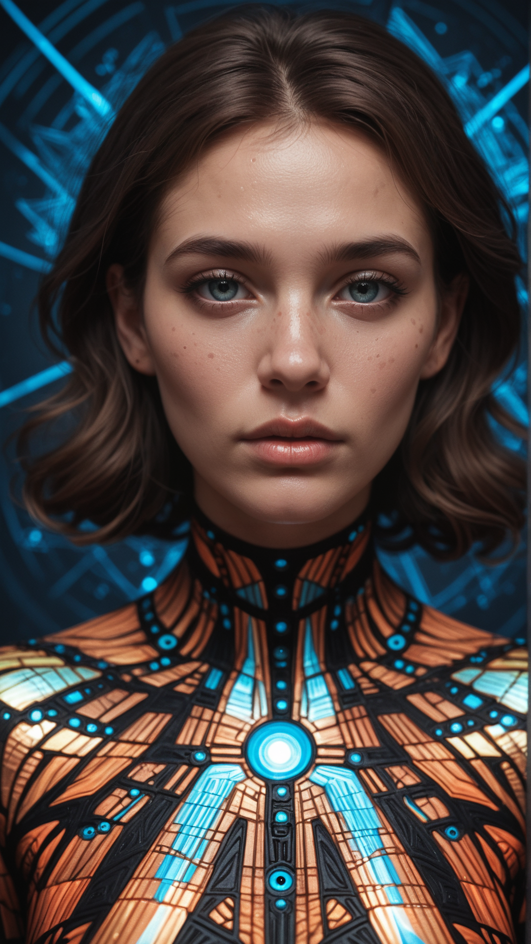 score_9, score_8_up, score_7_up, score_6_up, score_5_up, score_4_up,hyperrealistic abstract style portrait of a veiled woman,glowing orbs for eyes,and intricate fractal patterns ,non-representational,colors and shapes,expression of feelings,imaginative,highly detailed