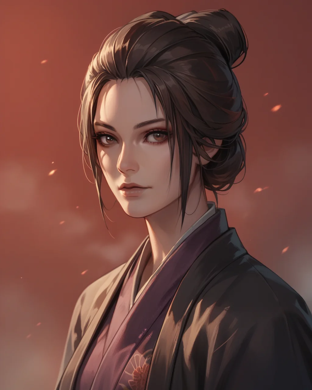 score_9, score_8_up, score_7_up, source_anime, 1girl, upper body, blurred background, (fog:1.2), red background, solo, EmmaSekiro, brown eyes, <lora:EmmaSekiro:0.6>