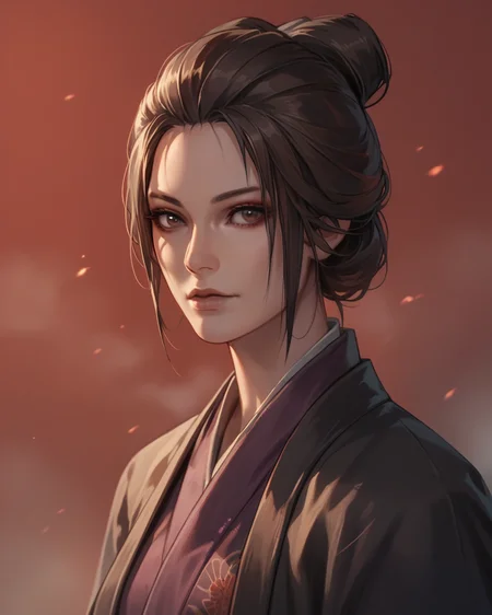 score_9, score_8_up, score_7_up, source_anime, 1girl, upper body, blurred background, (fog:1.2), red background, solo, EmmaSekiro, brown eyes, <lora:EmmaSekiro:0.6>