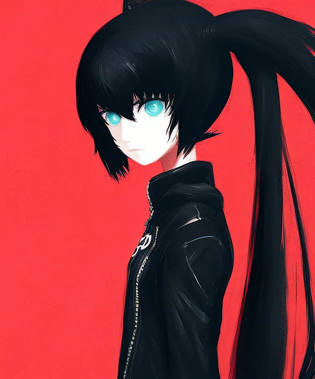 solo, styhuke, black rock shooter, 1girl, solo, Nana Gray, twintails, face, long hair, impasto impressionism