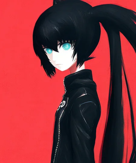 solo, styhuke, black rock shooter, 1girl, solo, Nana Gray, twintails, face, long hair, impasto impressionism